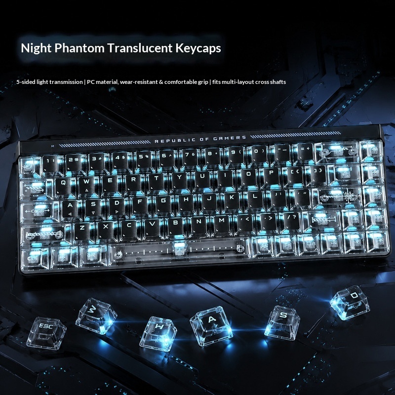 Keyboard Gaming Black - Transparent Backlit Keycaps OEM Height PC